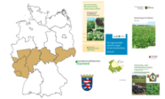 Eine Karte des Beratungsgebiets Mittelgebirgslagen und der dazugehörigen Flyer